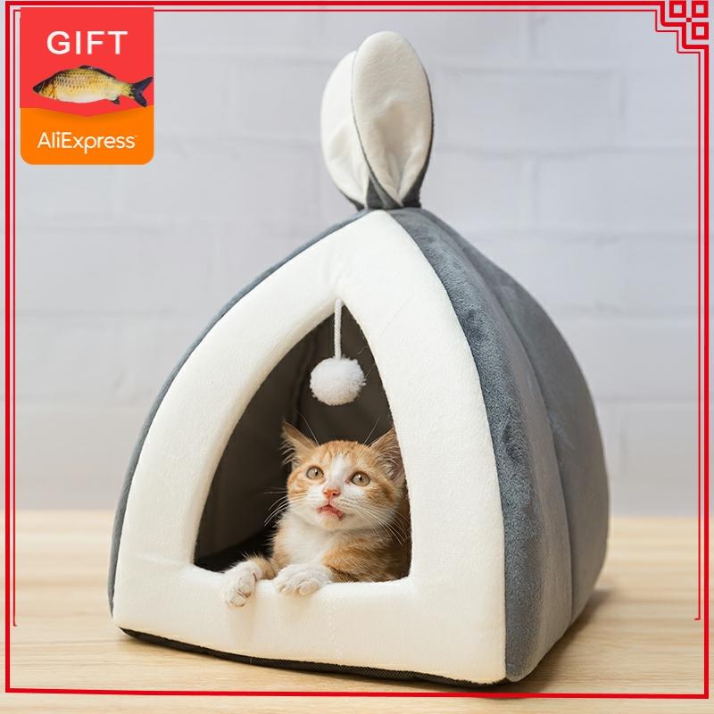 

Hot se Pet Cat House Bed Indoor Kitten mat Warm Sma for cats Dogs Nest Coapsibe Cat Cave Cute Seeping Mats Winter Produc
