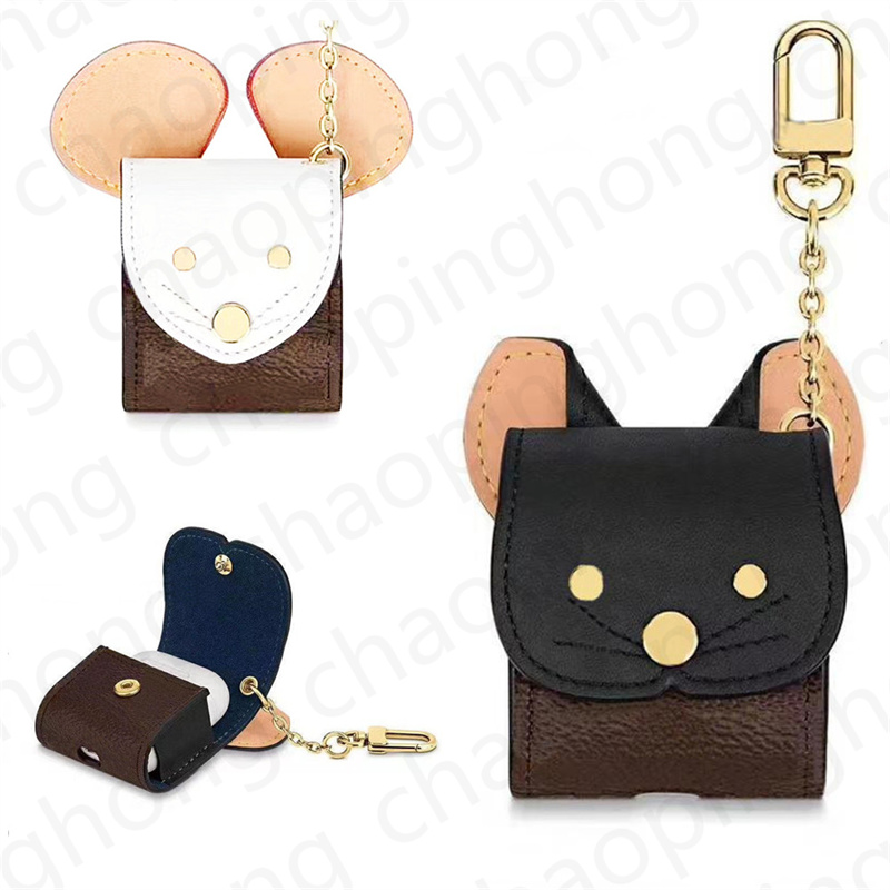 

Cute Mini Cat Ears Earphone package PU Leather Pattern For Aripods Pro Case Airpods Package Wireless Bluetoot Headphones Protective Sleeve Fashion With Keychain