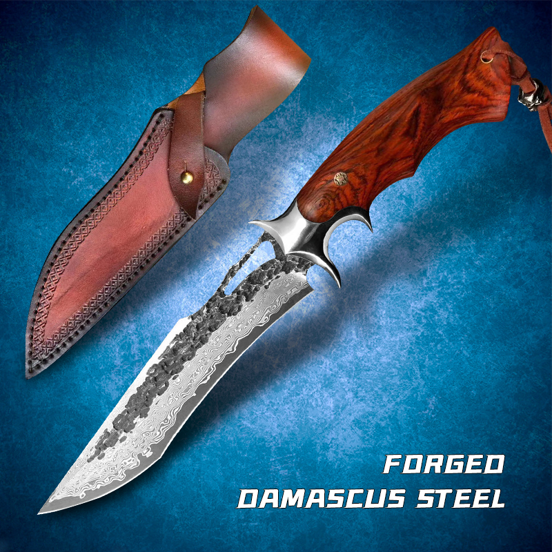 

Damascus Steel Hunting Knife Outdoor Camping Jungle Self-defense Full Tang VG10 Fixed Blade Tactical Fighting Survival EDC Hiking Travel Fishing Tool