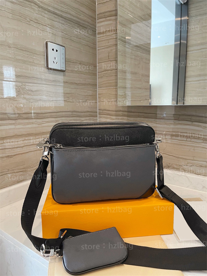 

trio messenger mens designer bags grey mirror twin crossbody Small coin purse Versatility Trio Messenger Bag, Color 01