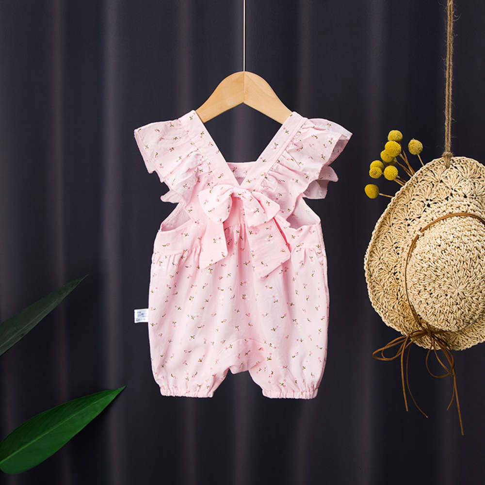 

Baby's one-piece dress Princess ha broken flower super cute summer sleeveless climbing suit baby's, White