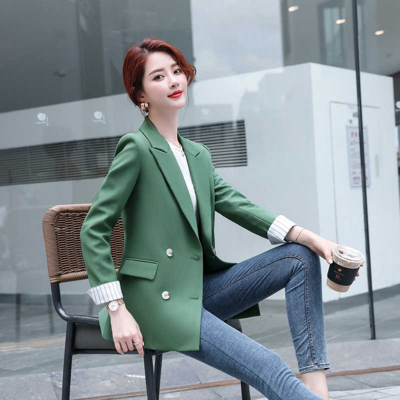 

Large Size Women's Jacket High-quality Double-breasted Office Suit Casual Long Sleeve Professional Blazer Female 210527