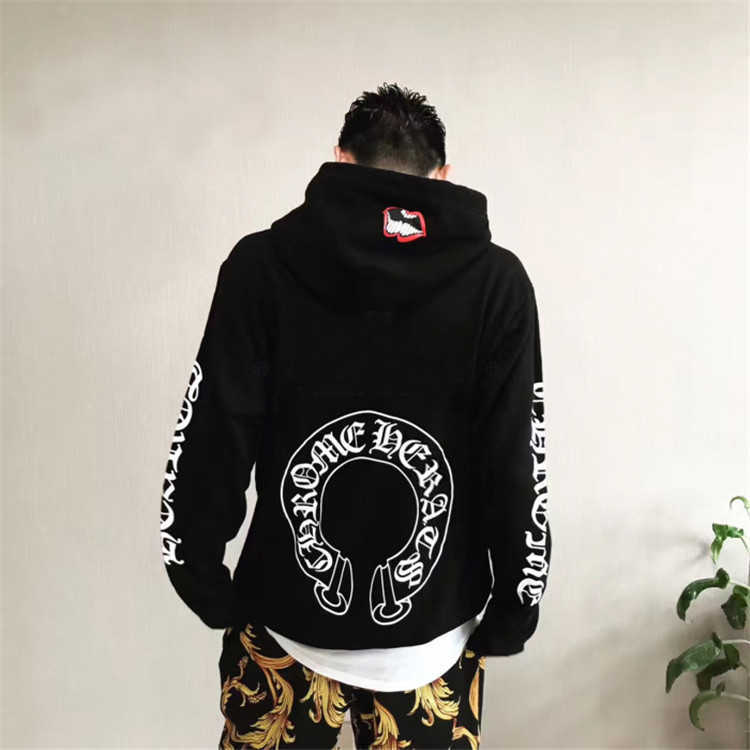 

21ss designer hearts Chao brand chrome croxin horseshoe Sanskrit letter flower arm Hoodie sweater jacket, Black