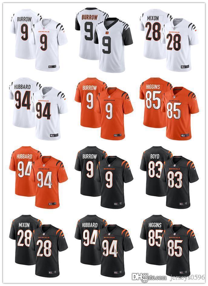 

2021 Men Women Youth Cincinnati Bengals 9 Joe Burrow 28 Joe Mixon 83 Tyler Boyd 85 Tee Higgins 94 Sam Hubbard Football Jerseys, Black;red