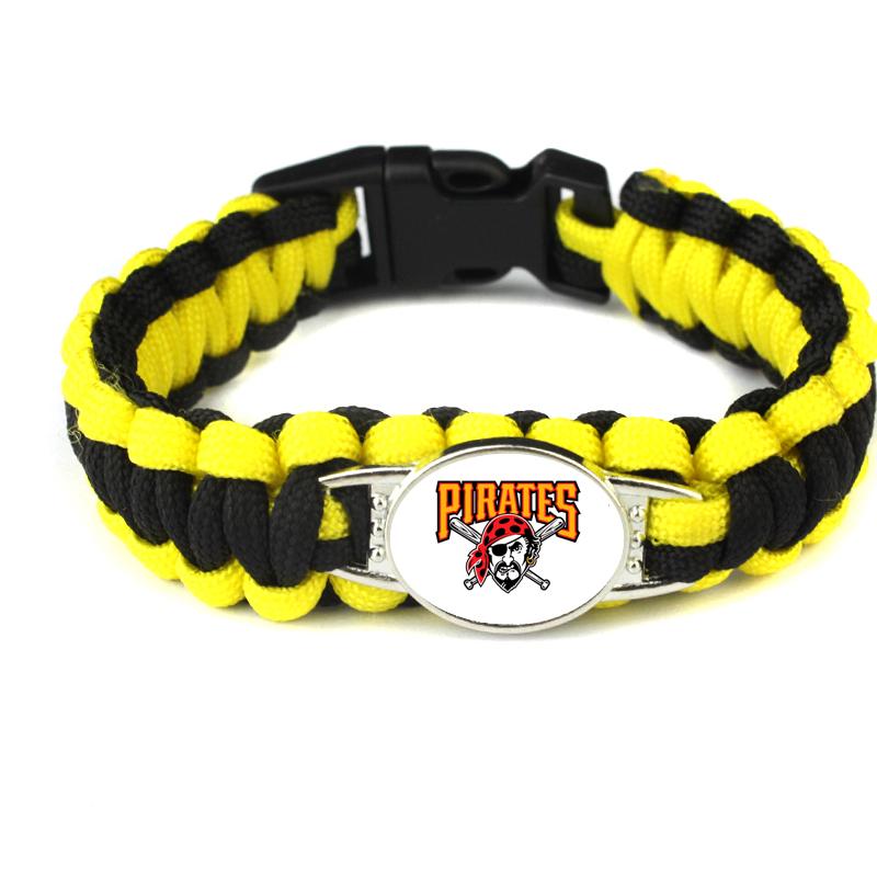 Charm Bracelets 10pcs/lot Baseball Sports Pittsburgh Charms Pirates Bracelet Leather Bangle Paracord Survival Fans-image-734327680