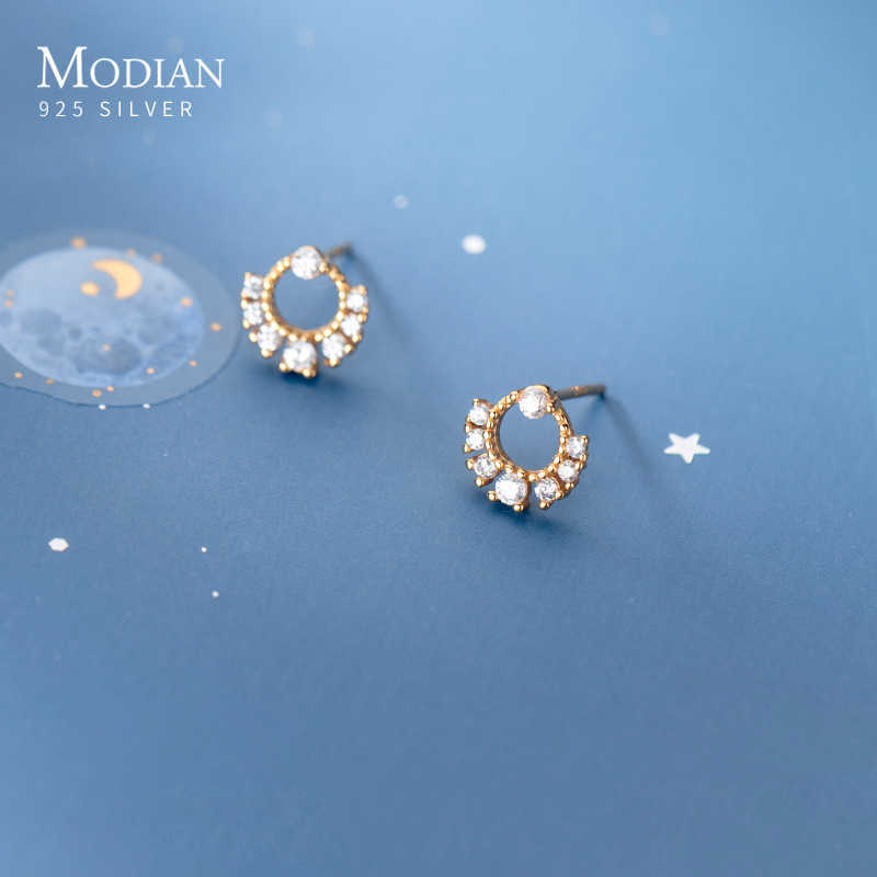 

Sparkling Clear CZ Geometric Round Circle 925 Sterling Silver Stud Earrings for Women Japanese Style Ear Pin Fine Jewelry 210707