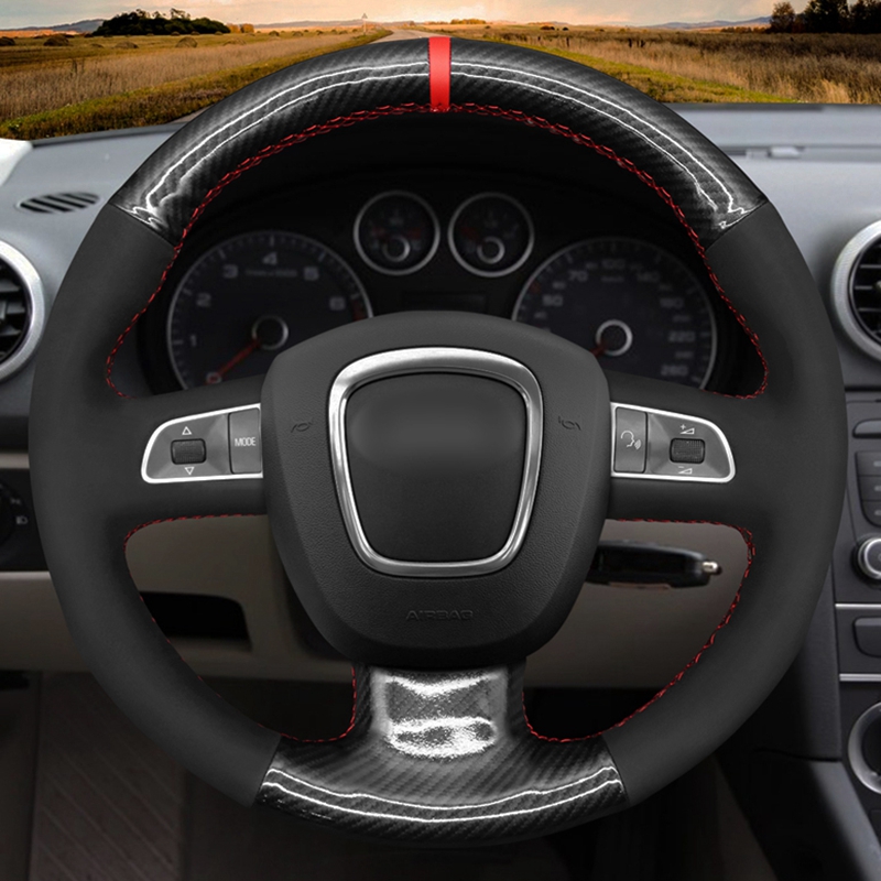 

Hand-stitched Black Carbon Fiber Suede Car Steering Wheel Cover For Audi A3 8P Sportback A4 B8 Avant A5 8T A6 C6 A8 D3 Q5 8R Q7