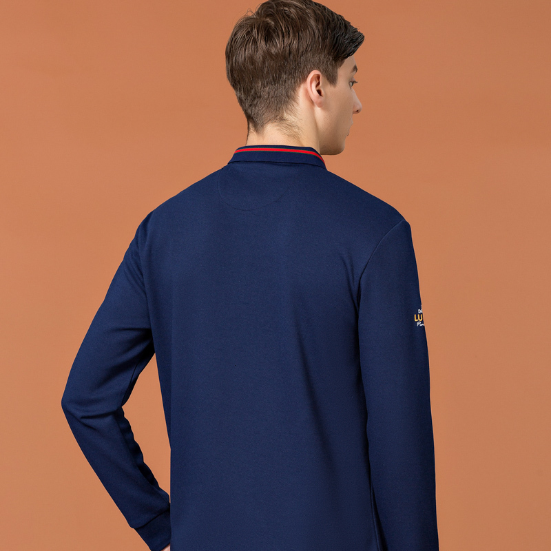 

Men's Polos Autumn New Men Casual Business Polo Shirt Cotton Fashion Long Sleeve Solid Color Embroidery, Gray