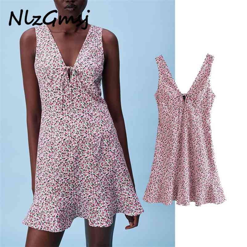 

Women Dress Sleeveless Elegant Summer Party es Woman Sexy Vintage V Neck Print 04 210628, As picture