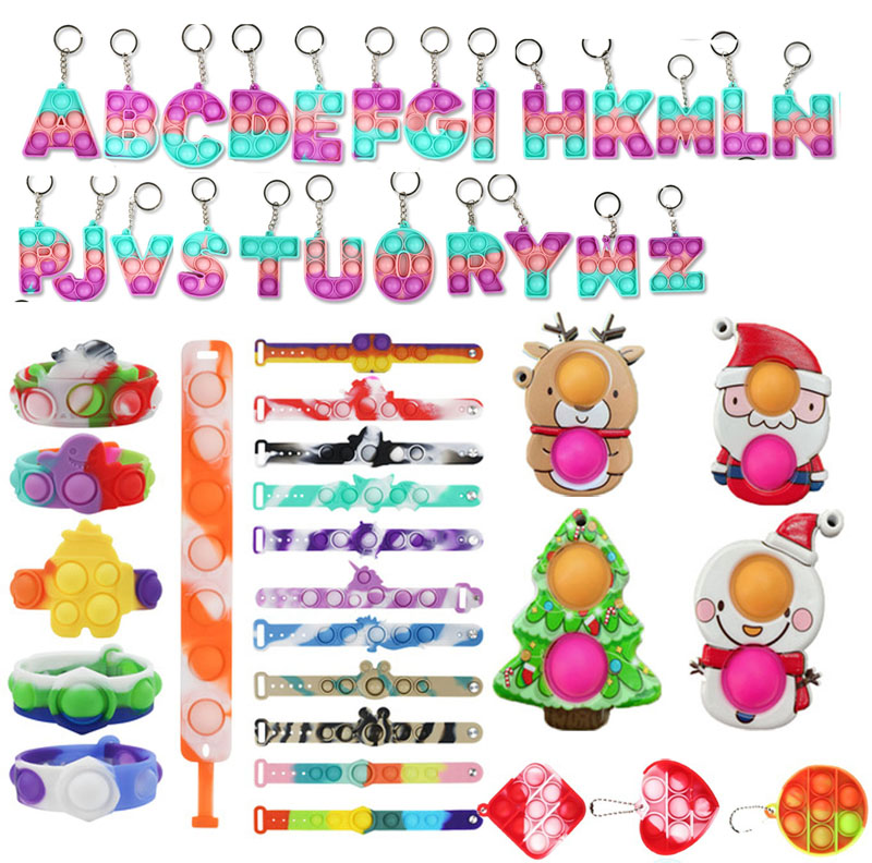 

Tie-dye Simple Dimple Push Fidget Keychain Sensory Kid Party Fidget Toys Stress Bubble Key Ring Push Bubble Board Finger Pendant