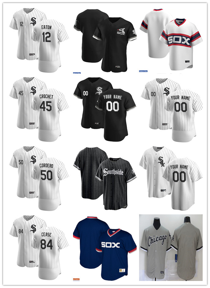 

Men Women Youth City 84 Dylan Cease 50 Jimmy Cordero 45 Garrett Crochet 12 Adam Eaton Custom Baseball Jersey Blank white black gray, Colour