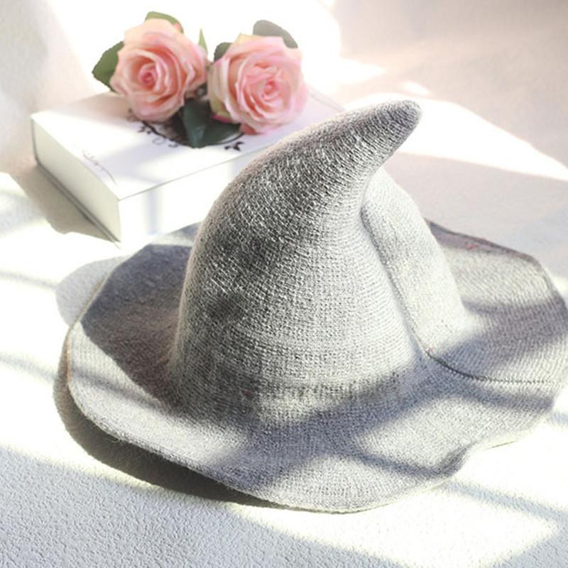 

Berets Witch Hat Men And Women Woolen Knitted Fashion Solid Color Brim Girlfriend Gift Variety Of Party Hats Wizard, Black