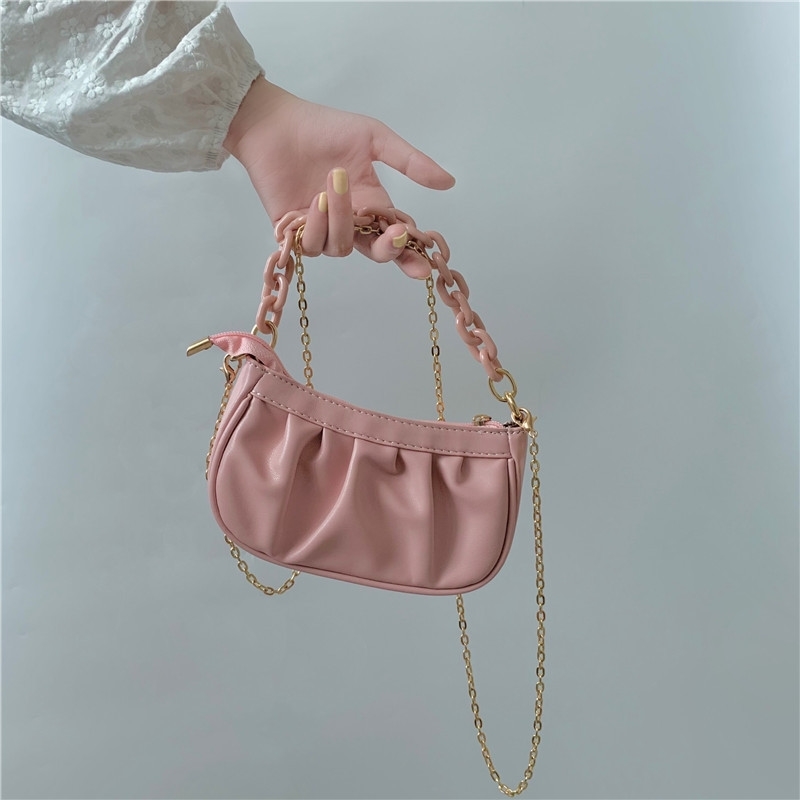 

2021Concave artifact pleated mouth red envelope girl mini small satchel chain Single Shoulder Messenger dumpling bag, White