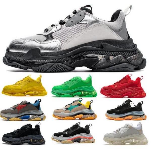 

Triple S Running Shoes Sneakers 2021 Men Women Clear Sole Neon Paris Triple-S Platform Jogging Walking Silver Des Chaussure High Quality Tennis Trainers, Black
