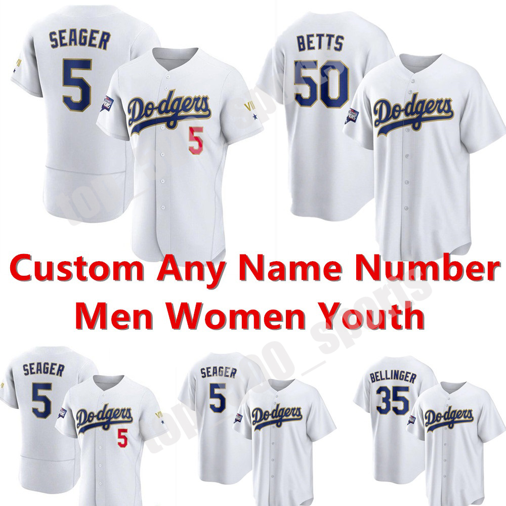 

Dodgers 2021 Gold Program Jersey Mookie Betts Corey Seager Trevor Bauer Zach McKinstry Cody Bellinger Kershaw Justin Turner Price Hernandez, Blue;black