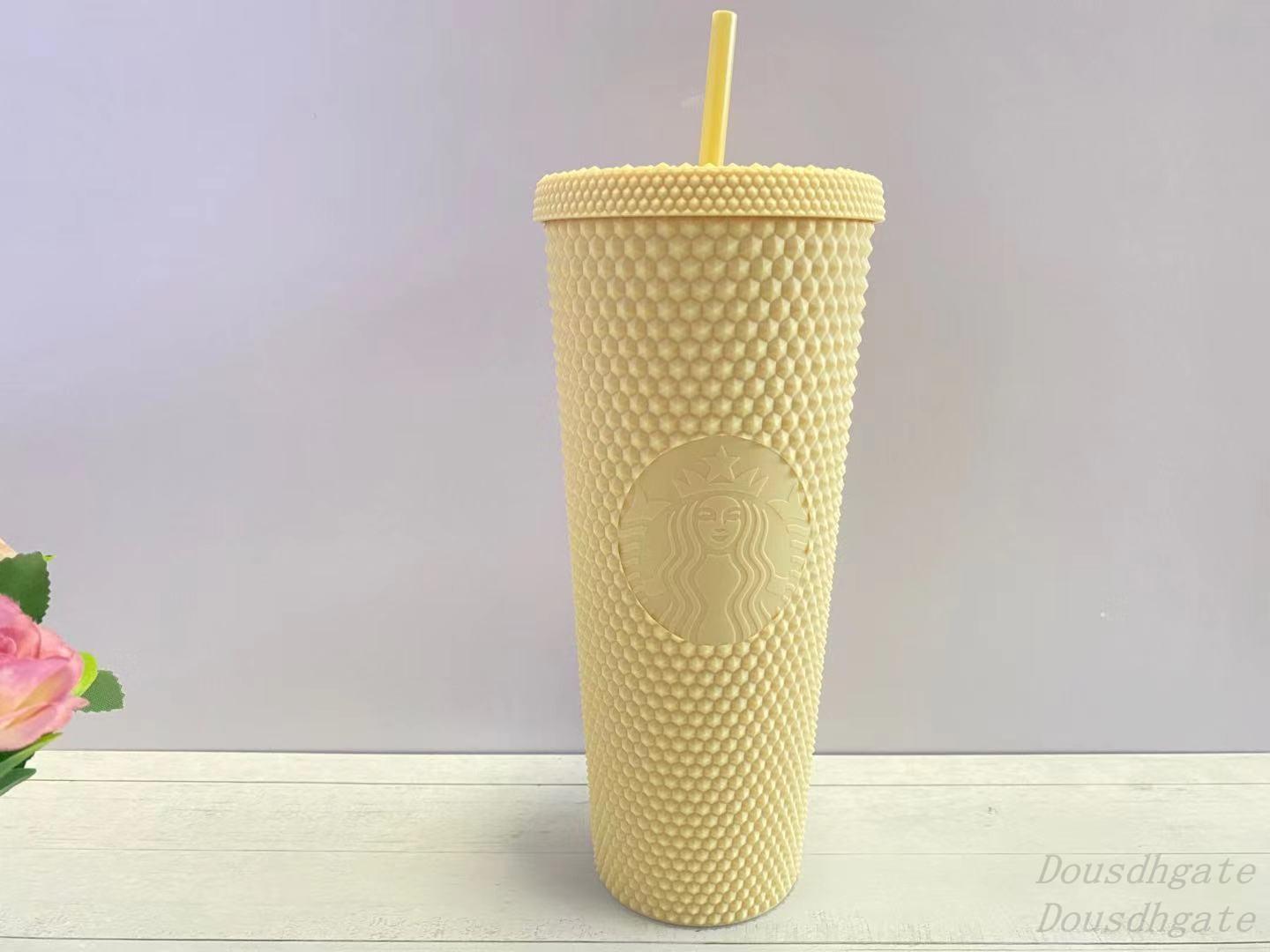 Summer Starbucks Fluorescent pink durian laser Straw cup Tumbler high-capacity 710ML Mermaid plastic cold water coffee Mug gift