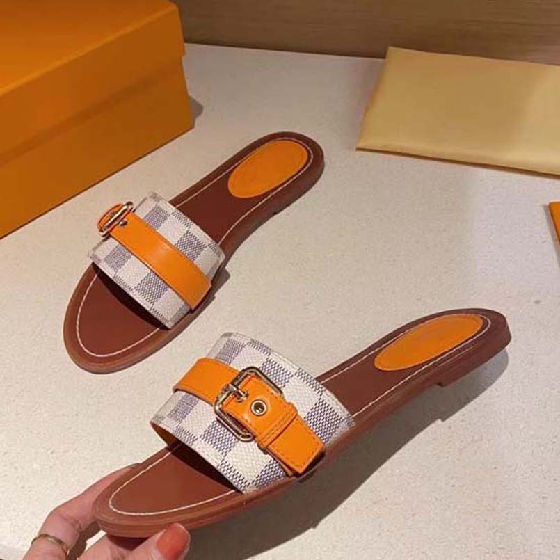 

Luxury flat sandal design embroidery black slippers shallow beach leisure indoor lace lock box full set of accessories 35-41 shoe0081301