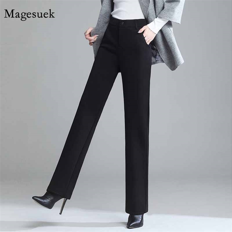 

Winter Plus Velvet Thickened Straight Casual Trousers Wild Women' Thin Drape Stretch Size Professional Suit Pants 11528 210518, Black (capri-pants)