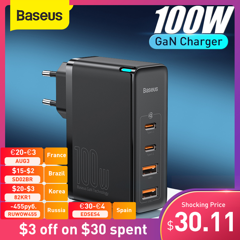 

Baseus GaN Charger 100W USB Type C PD Fast Chargers with Quick Charge 4.0 3.0 USB Phone For Laptop Smartphone