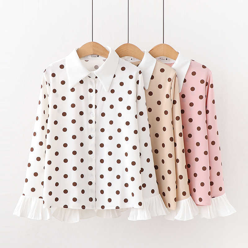 

Top Quality Women Casual Blouse and Tops Oversized Dot Loose Tops Thick Spring Out Jacket Tops Blusa Mujer 210604, White