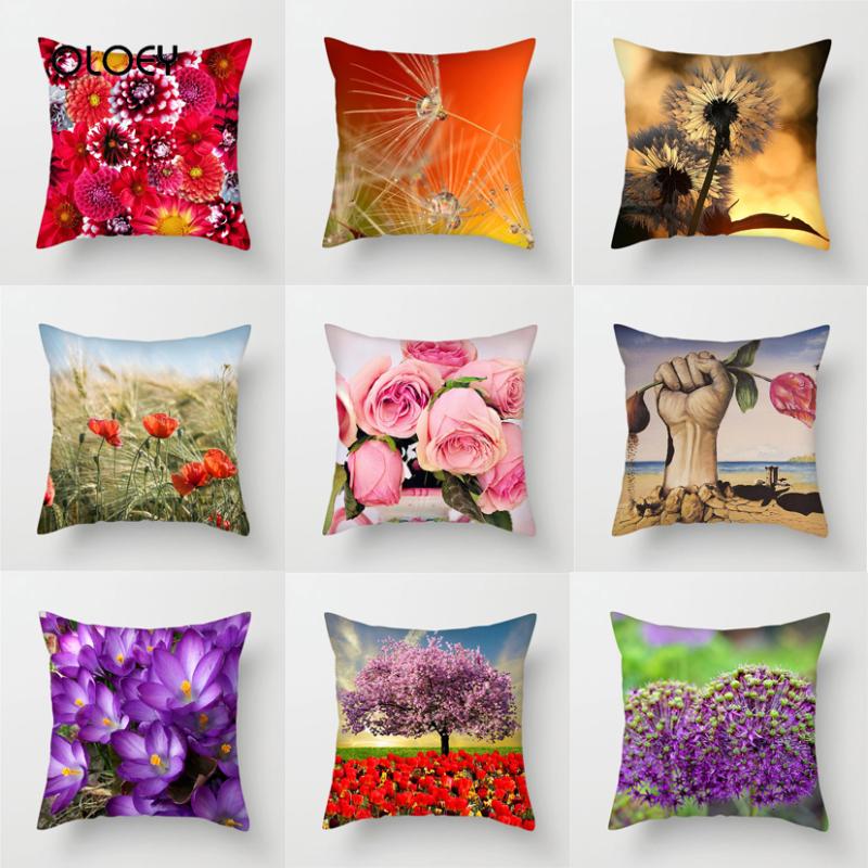 

Flower Painting Square Polyester Cushion Cover White Pink Dandelion Home Bedroom El Car Decoration 45x45cm .. Cushion/Decorative Pillow