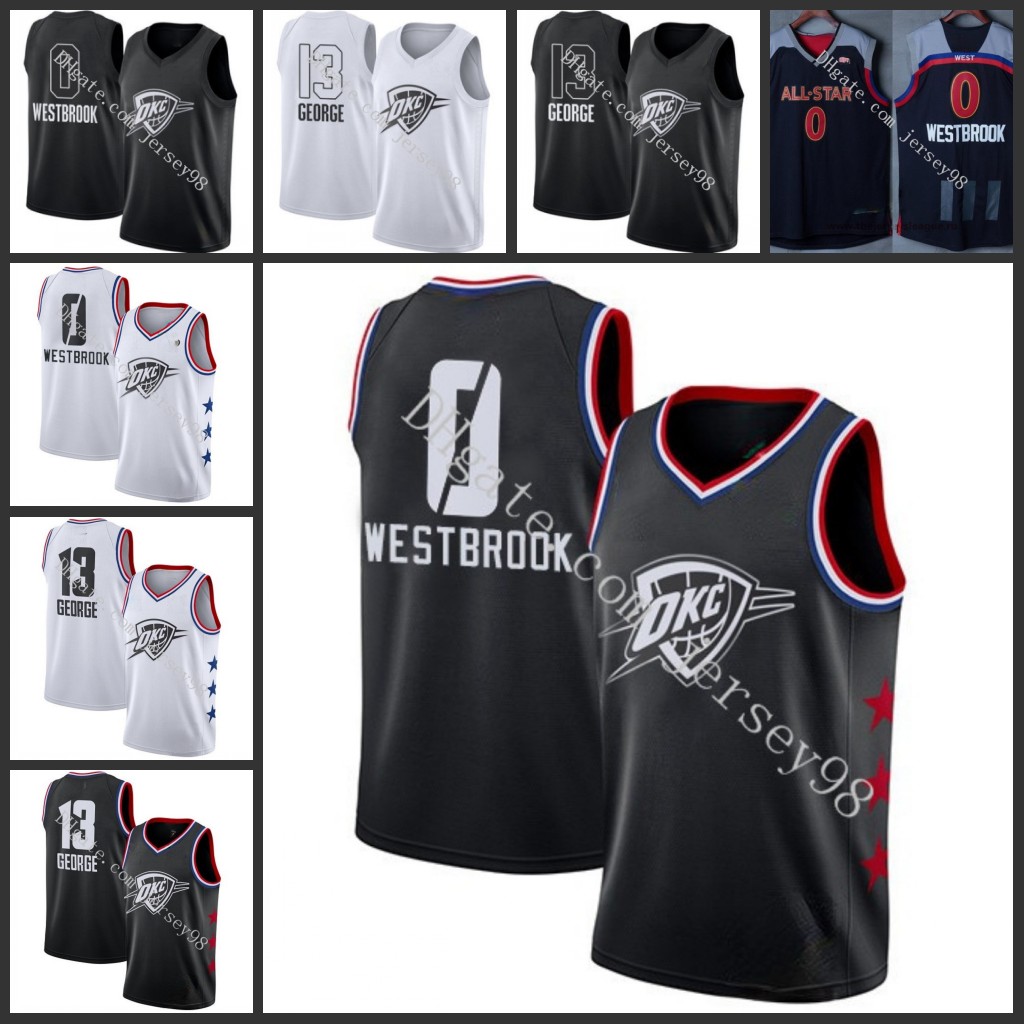 

Oklahoma City Thunder men #13 Paul George 0 Russell Westbrook retro Basketball Jersey, Black