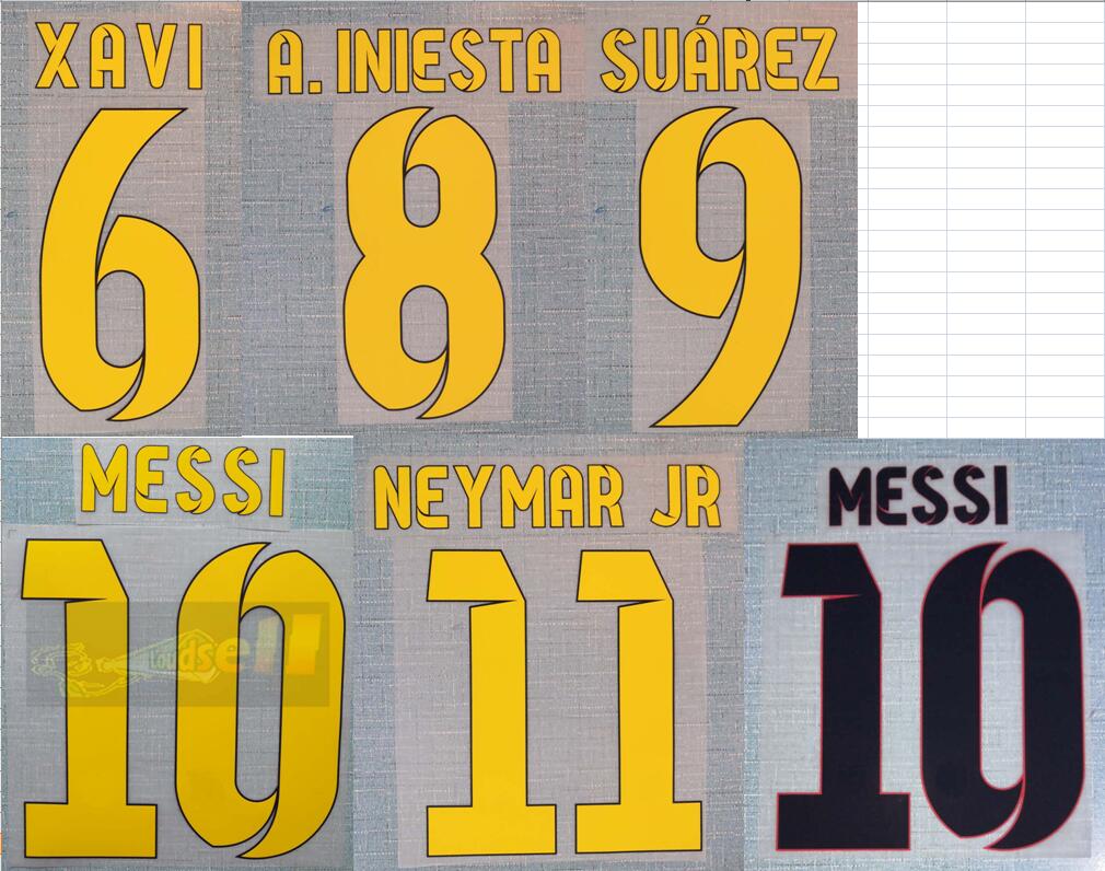 

2012-2013 2014-2015 home away MESSI SUAREZ NEYMAR JR Xavi A.Iniesta nameset patch badge
