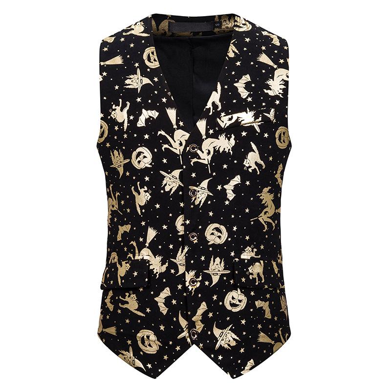 

Men' Vests Gold Pumpkin Print Halloween Vest Men 2021 Brand Single Breasted V-Neck Waistcoat Party Tuxedo Chalecos Para Hombre, Silver