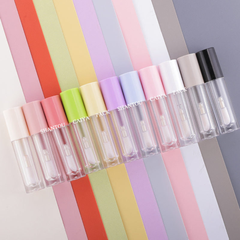 

5ml cute travel sample containers big wand pink white black green purple empty lipstick round clear lip gloss tubes