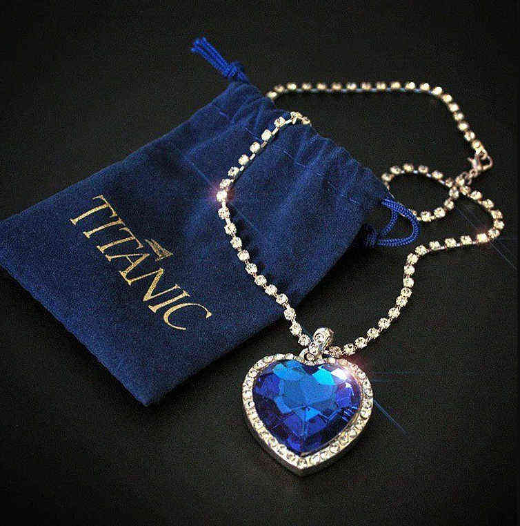 

Titanic Heart of Ocean blue heart love forever pendant Necklace + velvet bag Y1218