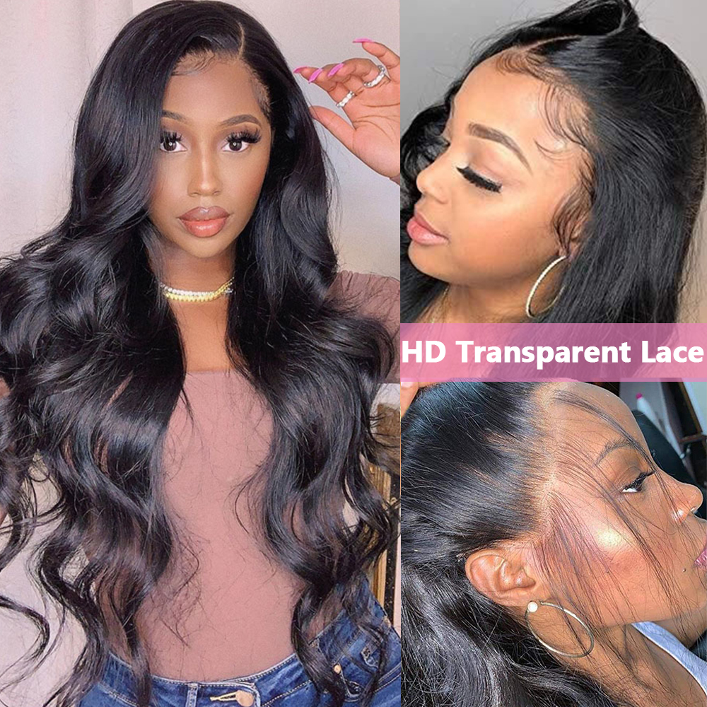 

hd transparent body wave lace frontal human hair wig for black women 250 density preplucked glueless 13x6 lace frontal wig, Custom