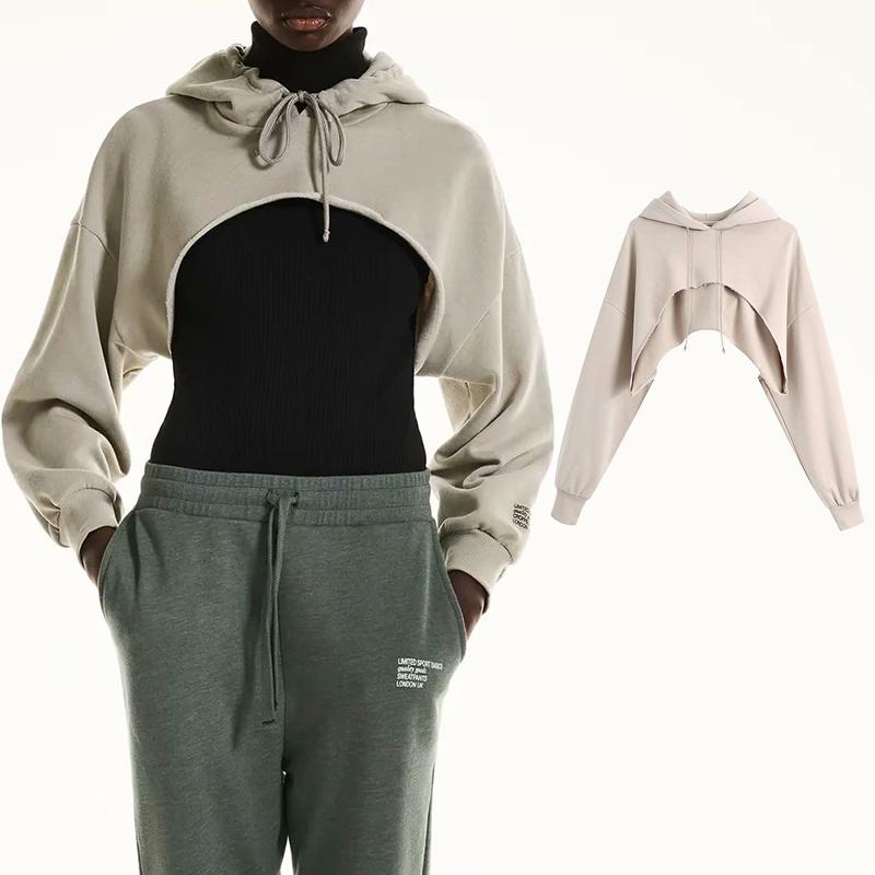 

Spring Autumn Solid Color Fleece Hooded Jacket Style Casual Pullover Short Sweatshirts Women Hoodies Women' Sweaters