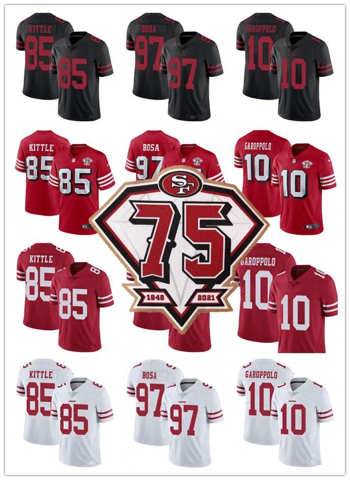 

75th Men women Youth San Francisco49ersJersey 85 George Kittle 97 Nick Bosa 10 Jimmy Garoppolo Football Jerseys red black, Black;red