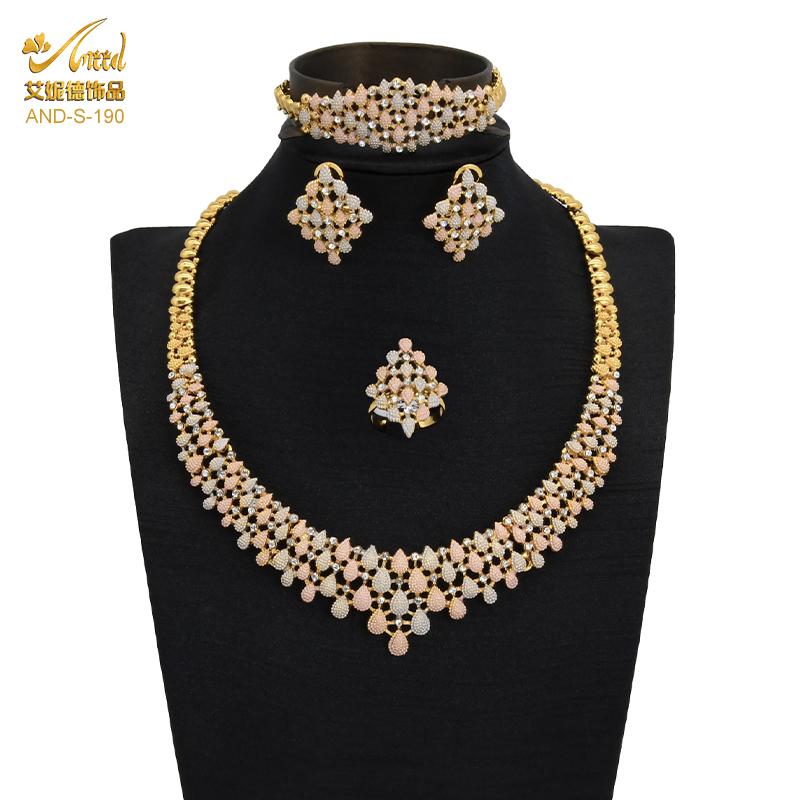 

Earrings & Necklace ANIID Jewelery Set 24KGold African Beads Arab Jewelries Brazilian Bridal Ring Dubai Ethiopian Mothers Luxury, Silver