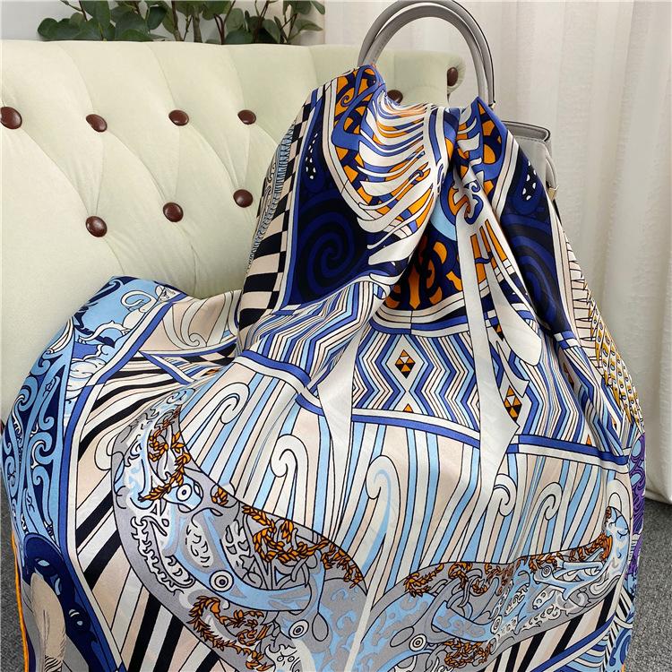 

Scarves Ladies 100% Hangzhou Twill Pure Silk Scarf Square Printed Shawls And Wraps For Women Neckerchief Real Foulard Femme