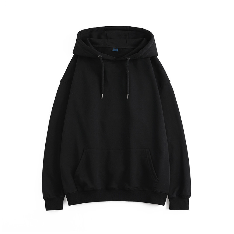 

Hoodie Men's sweater large Terry Cotton solid color hooded Pullover 102 print advertising shirt, Black