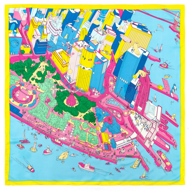 

Manual Hand Rolled Twill Silk Scarf Women Port City Printing Fashion Square Scarves Echarpes Foulards Femme Wrap Bandana Hijab 90CM*90CM