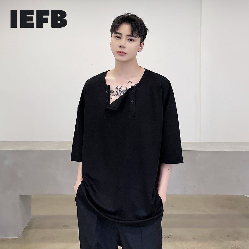 

IEFB Men's Summer Short Sleeve Black T-shirts Japanese Korean Streetwear Camisetas Hombre Round Collar Loose Tee Tops 9Y7005 210524