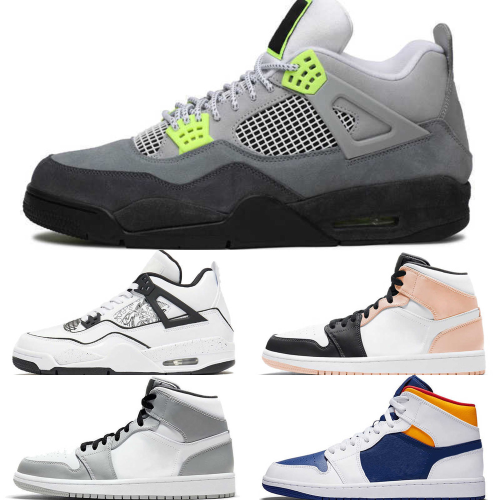 

Jumpman 1 1S Low basketball shoes Top 4S OG UNC Court Purple Orbit Aurora Smoke Grey Bred University Gold trainers sneakers Size 36-46, 4s 36-47 pure money