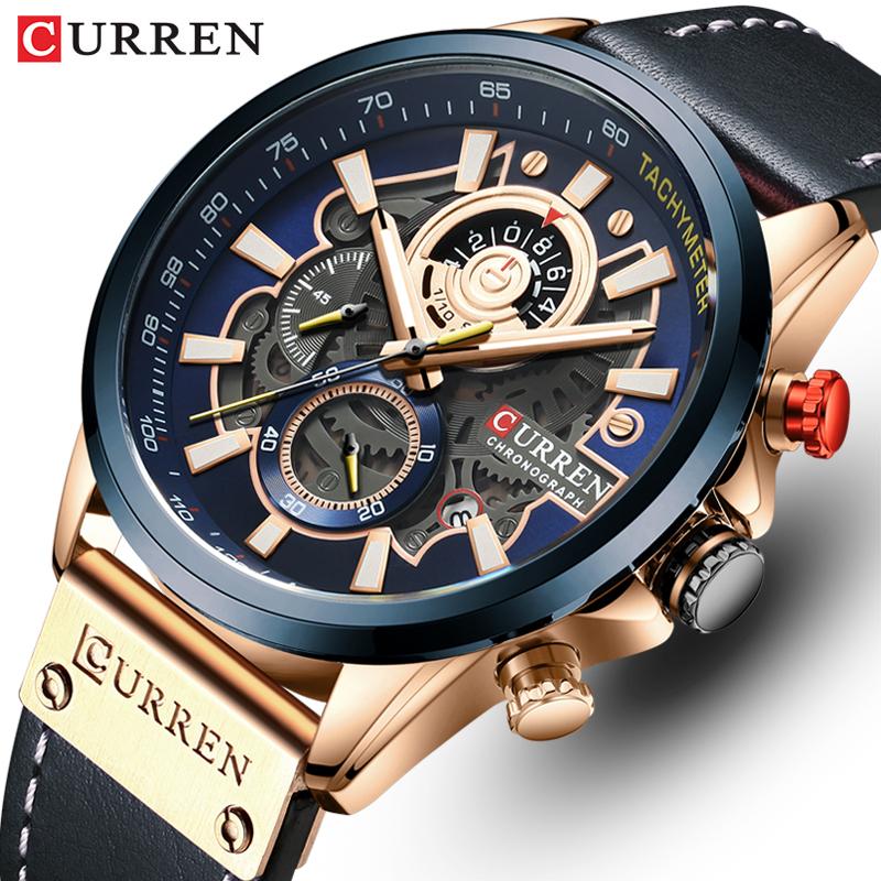 

Mens Watches Fashion Quartz Watch Men Leather Sports Wristwatch Chronograph Clock Male Relogio Masculino Wristwatches, Rose gold brown