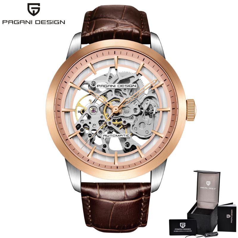 

Wristwatches Automatic Men's Watches Pagani Design Top Luxury Skeleton Men Mechanical Wristwatch Man Rose Gold Male Clock Waterproof Relogio, Slivery;brown