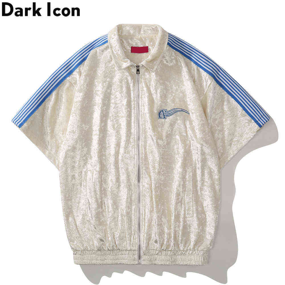 

Velvet Jacket Men Women Short Sleeved Stand Collar Cardigan Outerwear 3 Colors 210603, Blue