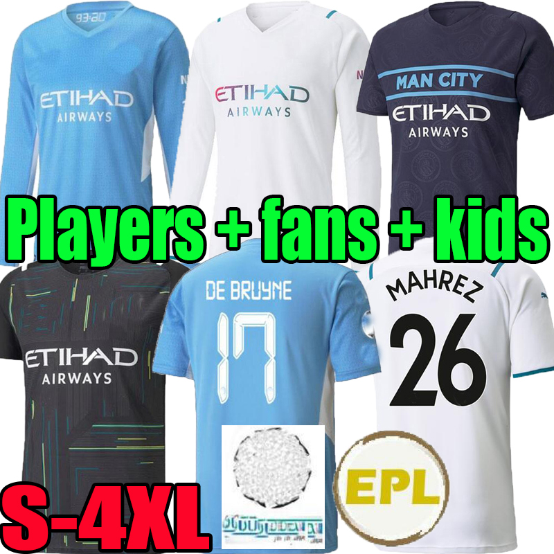 

21 22 city Long sleeve soccer jerseys 2021 2022 GREALISH FODEN STERLING football shirt manchester Player DE BRUYNE GESUS MAHREZ RODRIGO men  kits 16-4XL, 2021 home player