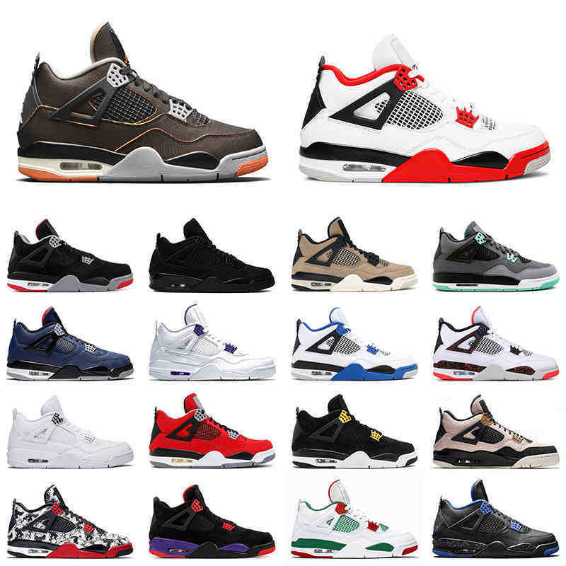 

4 mens basketball shoes 4s starfish 2021 fire red cool grey black cat men trainer sports sneakers, Pure money