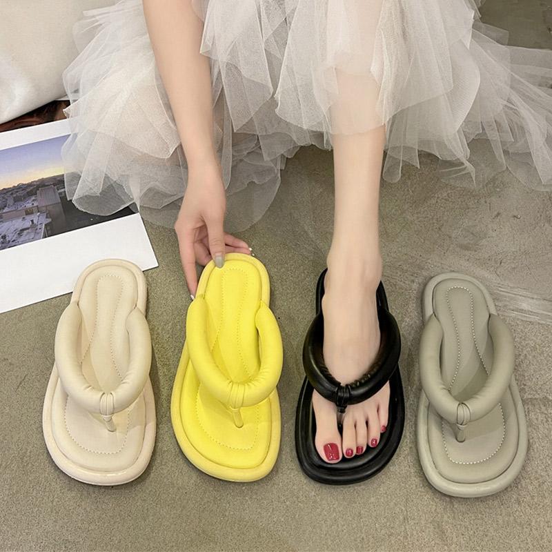 

Slippers 2021Korean Summer Women Fashion Ladies Clip Toe Flat Heel Outdoor Female Casual Candy Color Slides Flip Flops, Black