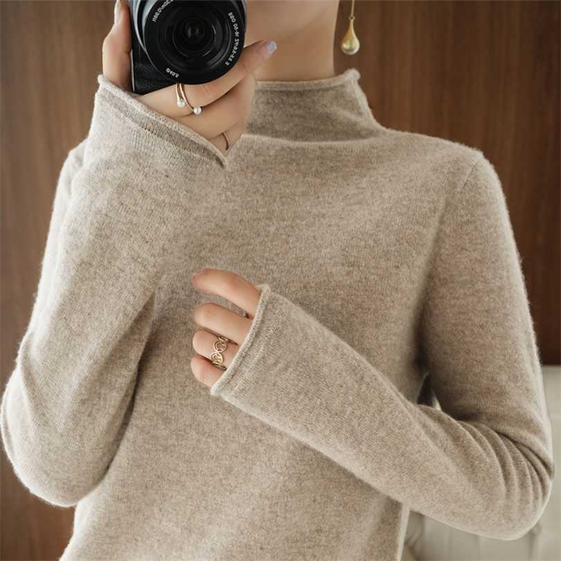 

Autumn Winter Women Sweater Turtleneck Cashmere Knitted Pullover Fashion Keep Warm Long Sleeve Loose Tops 211018, Green