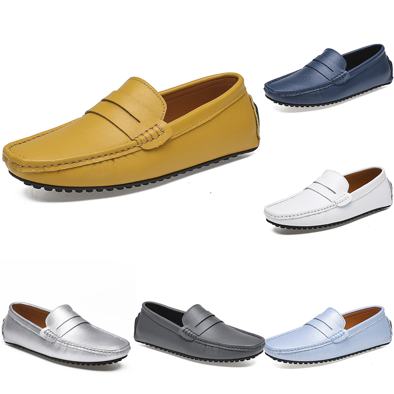 

leather peas men's casual driving shoes soft sole fashion black navy white blue silver yellow grey footwear all-match lazy cross-border 38- color64