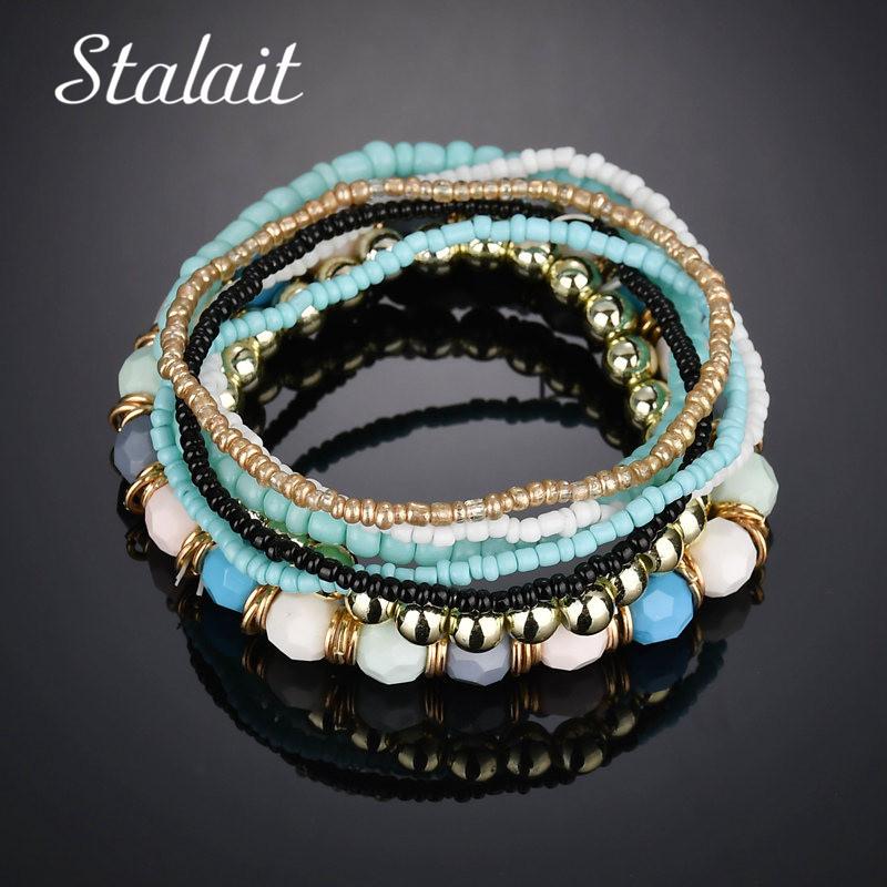 

Beaded, Strands Bohemia Multilayer Bead Bracelet Ethnic Resin Stone Charm Bracelets For Women Jewelry Gifts 2021, Black