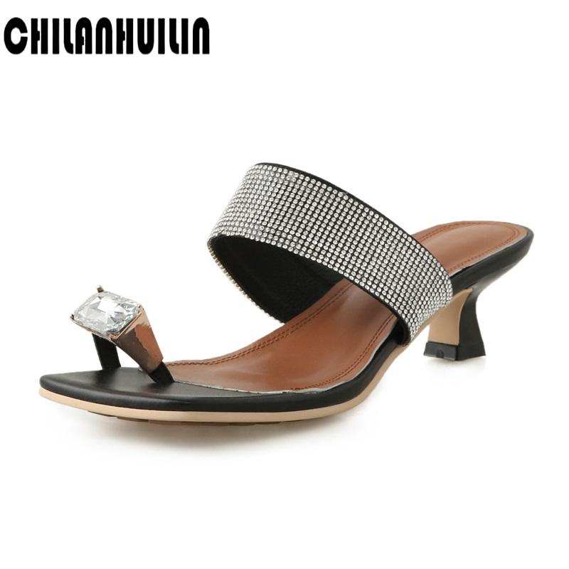 

Sandals Women Bling Crystal Casual High Heels Leather Slippers Summer Shoes Flip Fliops Sandalias Mujer, Black