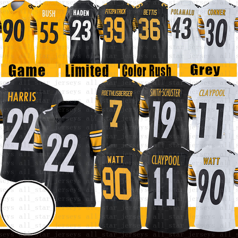 

22 Najee Harris 90 T.J. Watt Football Jersey Chase Claypool Juju Smith-Schuster Ben Roethlisberger Minkah PittsburghSteelersPolamalu Fitzpatrick Devin Bush, Dmr patch +jersey